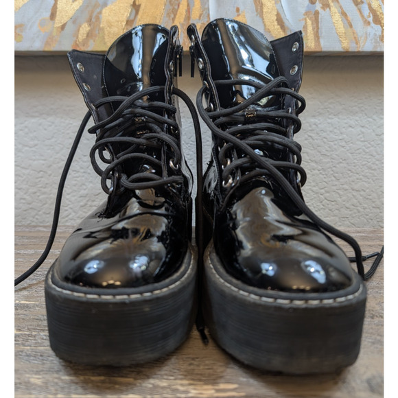 Divided Shoes - H&M Divided Black Patent Platform Combat Boots Womens 7 Chunky Goth Grunge Y2K